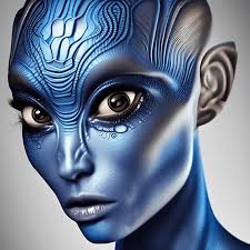 beautiful alien woman blue color hyper