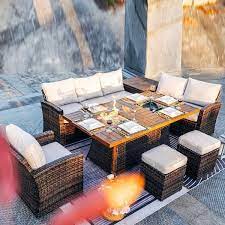 Gas Firepit Rectangle Dining Table