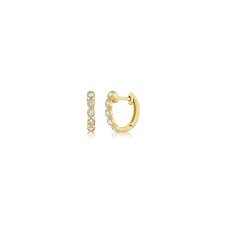 14k gold 5 diamond huggie earrings