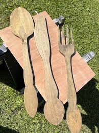 Large Wood Fork Spoon And Knife Set