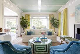 blue sofa with green and yellow