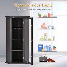 Urtr Black Brown Wood Storage Cabinet