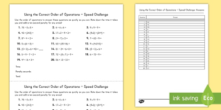 Order Of Operations Worksheet Sd