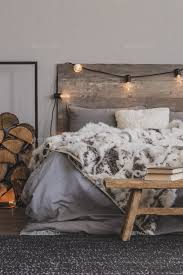 bed of cozy bedroom interi stock