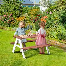 Outsunny Kids Picnic Table And Chair Set Wooden Table Bench Set Outdoor Activity For Backyard Garden Lawn Girls Boys Gift Aged 3 8 Years Old