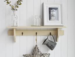 Cream Wooden Wall Shelf With Hooks