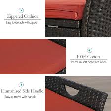 Tiramisubest Wicker Outdoor Storage Stool Storage Bench Deck Storage Box With Terracotta Cushion
