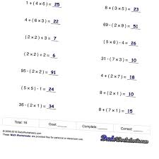 Math Worksheets Order Of Operations