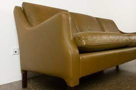 vintage danish olive green leather sofa