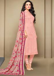Light Pink Cotton Suit With Printed Dupatta