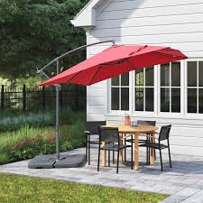 Kadehome 8 5 Ft Square Market Cantilever Outdoor Patio Umbrella In Red With Push On Tilt And Base