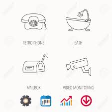 Retro Phone Video Camera And Mailbox Icons Bath Linear Sign