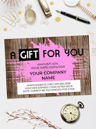 gift certificate template wood pink