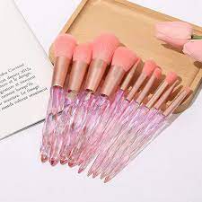 set of 10 crystal handle makeup brushes