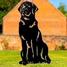 Black Brown Labrador Statue Garden Dog
