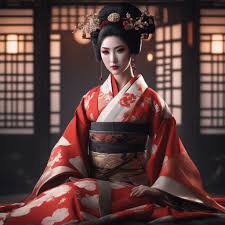 kabuki makeup with deep cleavege kimono