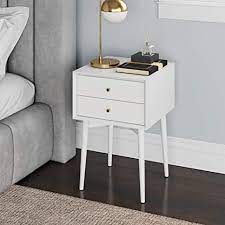 This farmhouse style nightstand pairs with our diy modern farmhouse bed. Amazon Com Nathan James Harper Mid Century Side 2 Drawer Nightstand Accent Or End Table With Storage Wood White Furniture Decor