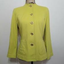 Details About St John Neon Yellow Jacket Blazer Gold Button Down Pockets Size P 2