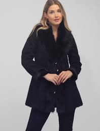 Coats Co Faux Suede Fur Trim Coat By