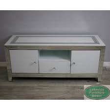 White Glass And Mirrored Tv Cabinet