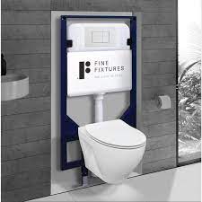 Fine Fixtures Vogue Wall Hung 2 Piece 1 6 Gpf Dual Flush Round Toilet In White With Concealed Tank And Dual Flush Plate Seat Included White Push