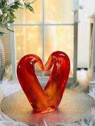 Large Crystal Red Glass Heart Sculpture