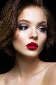 makeup red lipstick women face