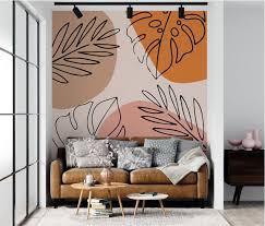 Line Art Orange Leaf 3d Wallpaper Mural