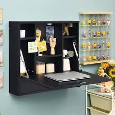 2 In 1 Foldable Tabletop Folding Wall Mount Laptop Storage Compartments Space Saving Floating Desk Black