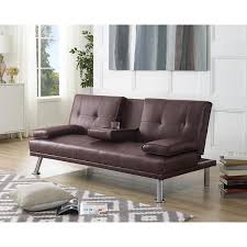 Futon Sofa With Armrest And Cupholders By Naomi Home Color Espresso Size Armrest And Cupholder Faux Leather Brown