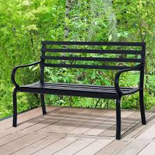 2 Seater Metal Garden Bench Black