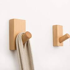Natural Wooden Coat Hooks Wall Mounted