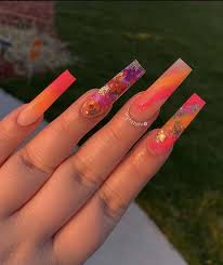 See more ideas about nail designs, nail art designs, nails. Demiemartinezz Long Acrylic Nails Coffin Orange Acrylic Nails Bling Acrylic Nails