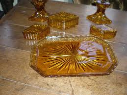 Vintage Amber Glass Dressing Table Set