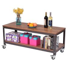 This coffee table conveniently rolls about on casters to wherever you need it. Modern Industrial Style Metal Wood Coffee Table With Locking Casters Fastfurnishings Com
