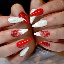 Red And White Ombre Christmas Inspired Stiletto Nails Nail