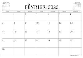 Calendriers et agendas imprimables pour le mois Février 2022 A4, A3 vers  PDF et PNG - 7calendar