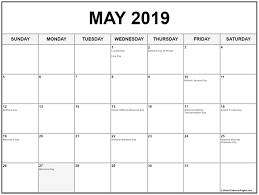 Collection Of May 2019 Calendars With Holidays