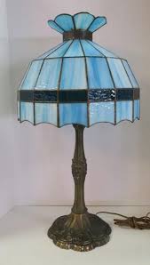 Vintage Leaded Blue Glass Shade Table