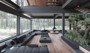 Steel Glass House In The Forest Home
