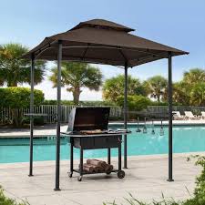 Urtr 8 Ft X 5 Ft Brown Outdoor Grill Gazebo Patio Shelter Tent Roof Canopy With Steel Frame Hook Bar Counters 2 Tier