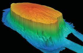 Figure 11. A 3D perspective of Anton Dohrn Seamount, showing the very steep  walls and domed summit. The parasitic cones to th