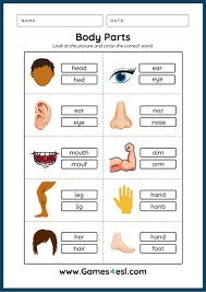 Match words and pictures worksheet on practising/reinforcing vocabulary on parts of the body.key included. Body Parts Worksheets Games4esl