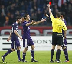 To receive a red card in soccer you either have to get two yellow cards, or a straight red depending on the incident. Real Madrid Duo Xabi Alonso And Sergio Ramos Get Themselves Deliberately Sent Off Daily Mail Online