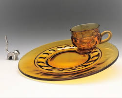 Crown Amber Luncheon Plates And Cups