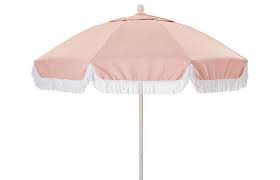 round light pink fringed patio umbrella