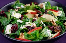 Place the arugula, spinach, apple, hearts of palm and walnuts into a salad bowl and toss with vinaigrette. Kohlrabi Apple Salad With Walnuts And Goat S Cheese Dressing Nahdala S Kitchen