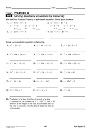 Practice B Solving Quadratic Equations