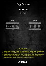 3q Size Guide 3q Sports Teamwear Ltd