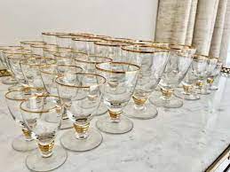 Mid Century Gold Rim Drinking Glasses